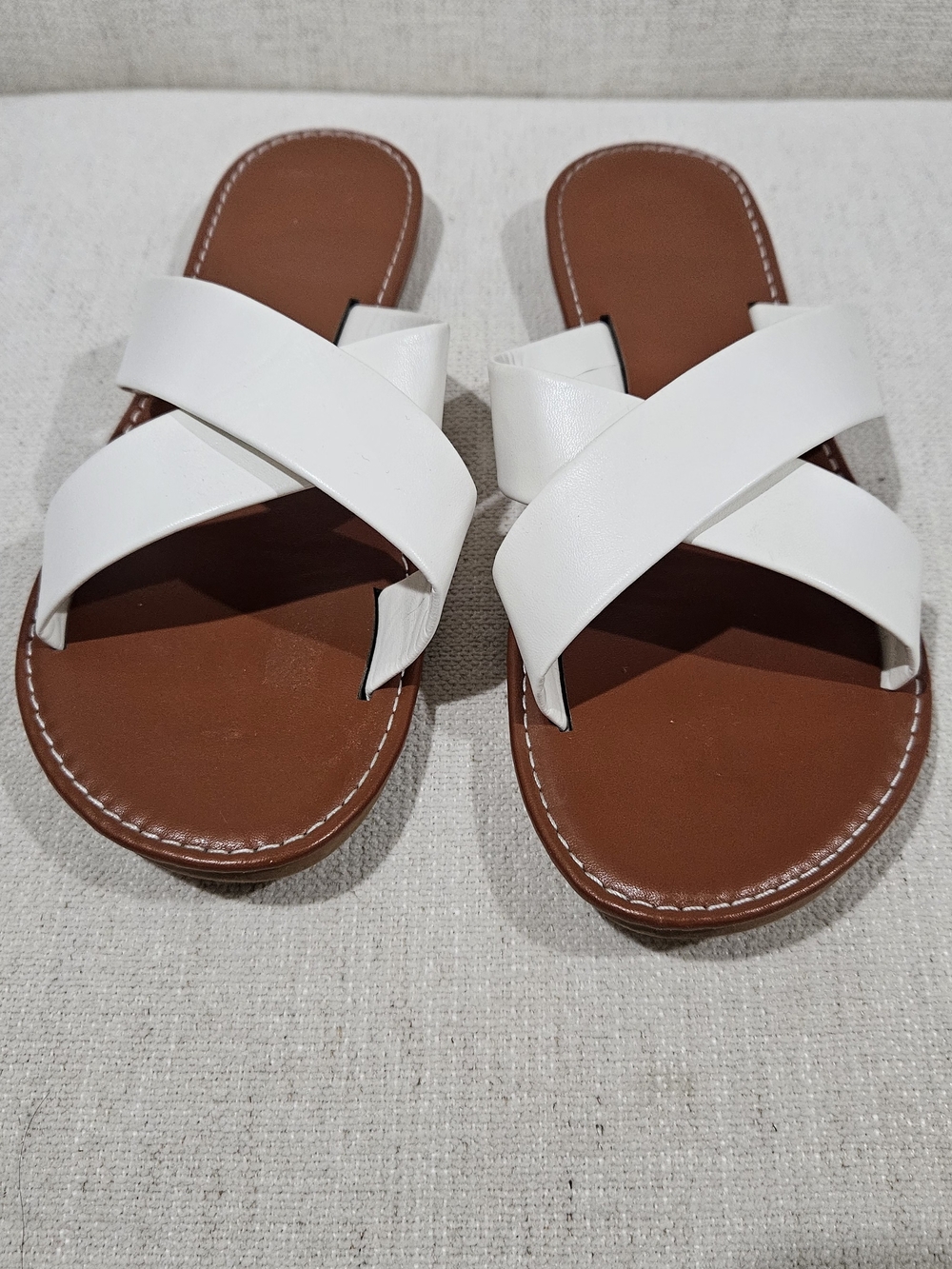 White Crisscross Slide Sandals for Women - Picture 1 of 3